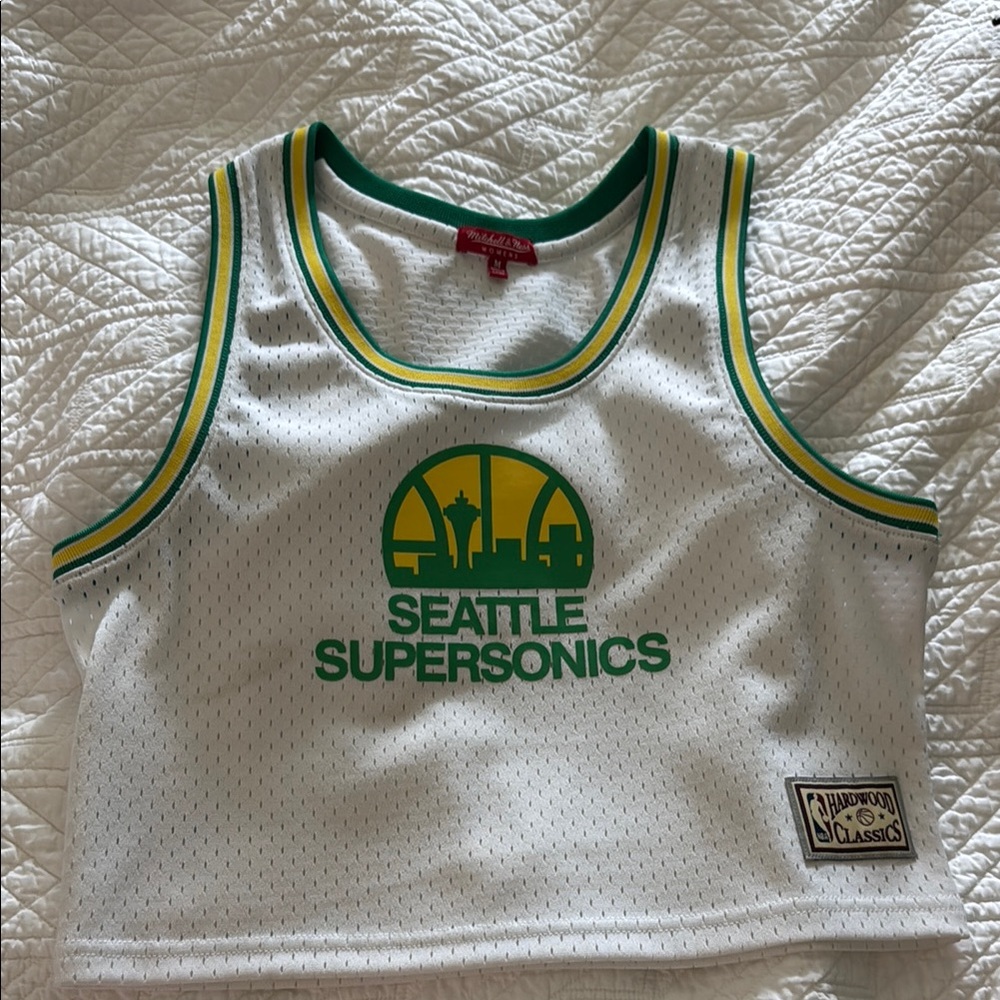 Mitchell & Ness White and Green Crop Top Retro Style